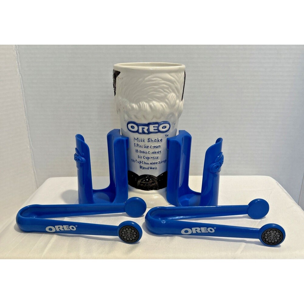 Vintage Oreo Milk Shake Mug Nabisco Houston Harvest Blue Tongs Cup Holder Lot